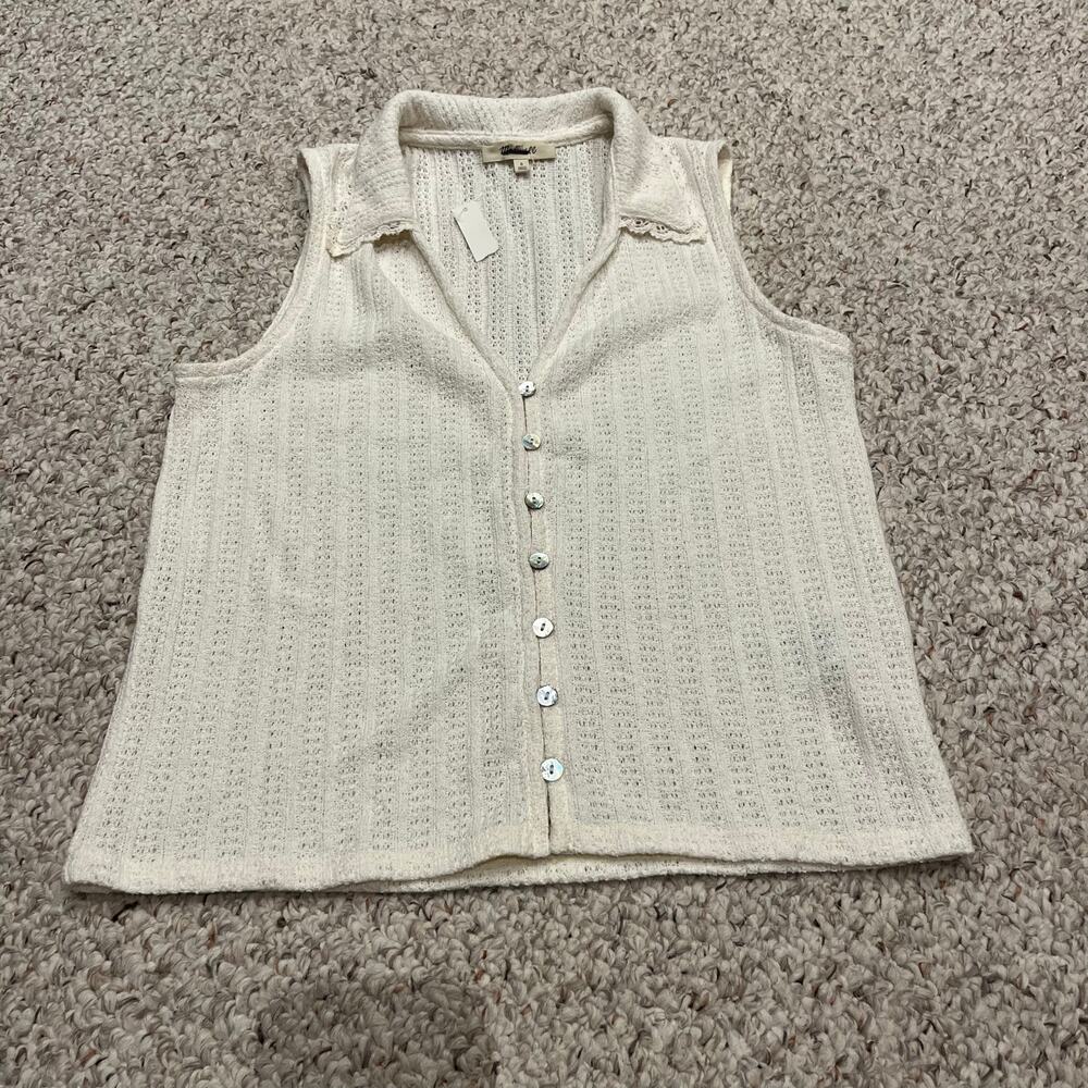 NWT Madewell Crochet Knit V Neck Sweater Vest Sz S Cream Preppy Classic Spring